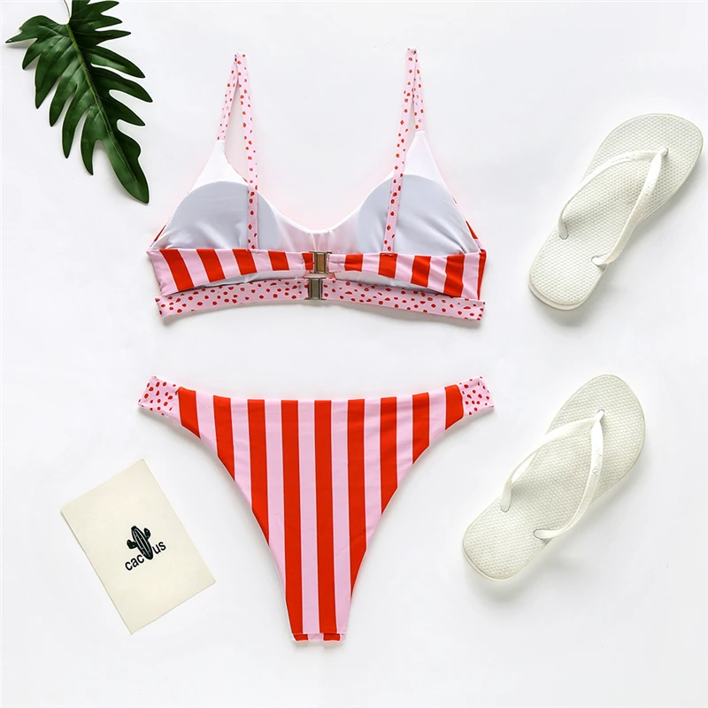 

2020 New Bikinis Set Sexy Pink Stripes Swimwear Women Two-piece Swimsuit Spring Summer Swimming Suit For Women Bikinis Beachwear