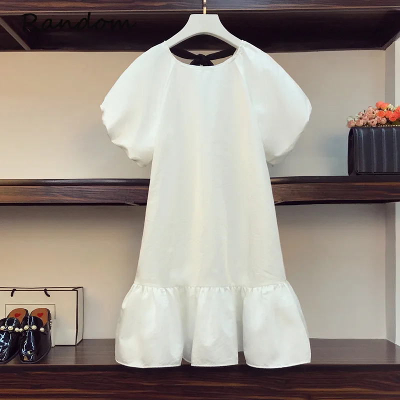 

Женское элегантное винтажное платье принцессы, белое свободное милое мини-платье большого размера с круглым вырезом и коротким рукавом, Но...