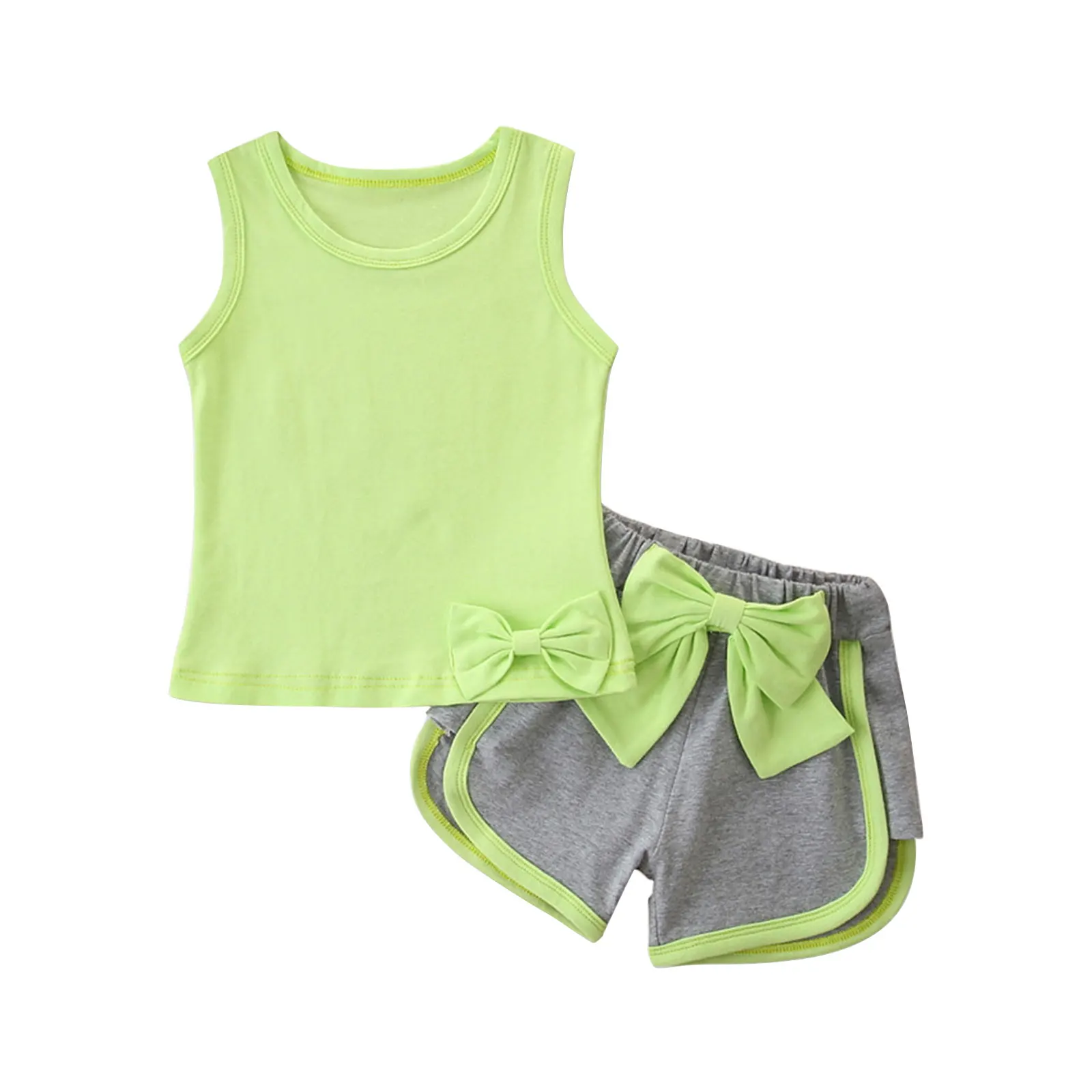 

Летняя детская одежда для маленьких девочек; Спортивный костюм с бантом, топ без рукавов, жилет + шорты в стиле Пэтч