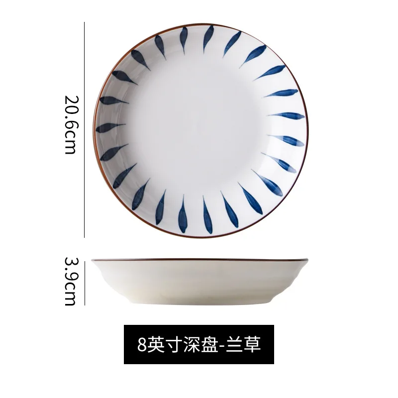 

8inch INS Creative Japanese Ceramic Plate Deep Round Plate Steak Dinner Plates Porcelain Household Plates Dish Kitchen Tableware
