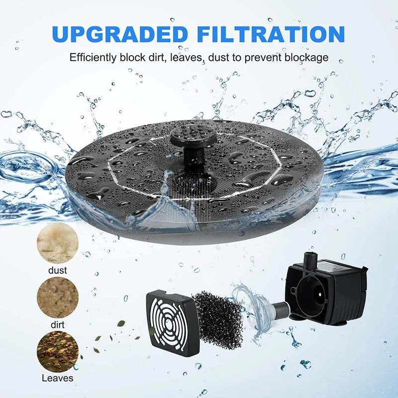 

Bird Bath Solar Fountain Pump, 3W Solar Powered Fountain Pump with 9 Nozzles, Solar Bird Bath Fountain, Suitable