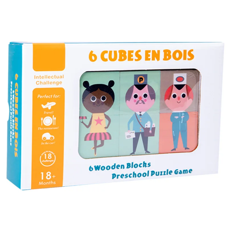 

Wooden Cube Characters Changeable Puzzles Six-sided Funny Cartoon Creative Painting Cute Early Educational Toy