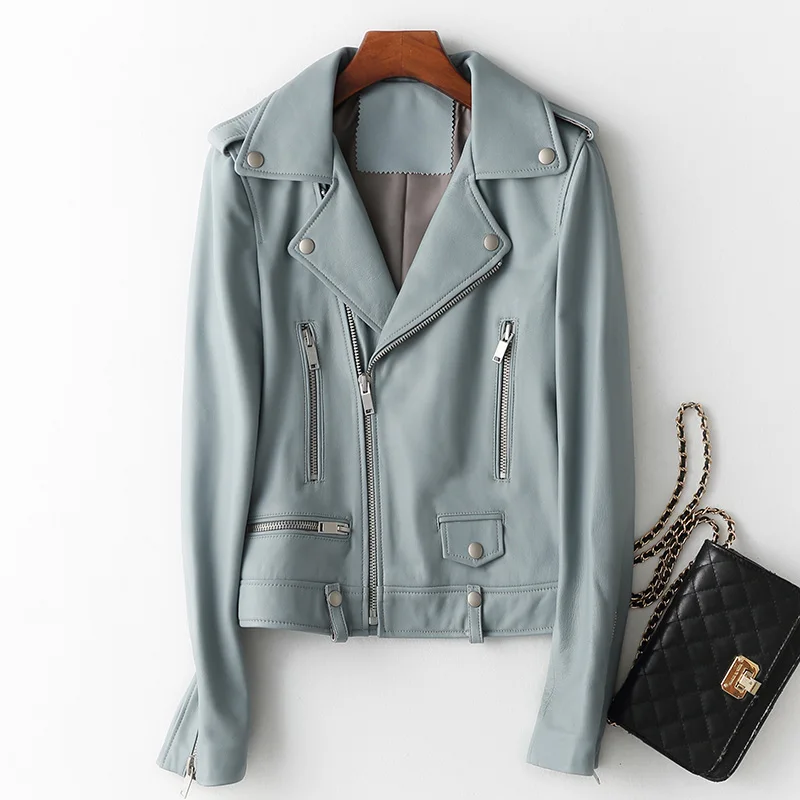 JAZZEVAR 2023 New High Fashion Street Women Real Sheep Skin Leather Jacket Genuine Leather Classic short Motorcycle Jackets