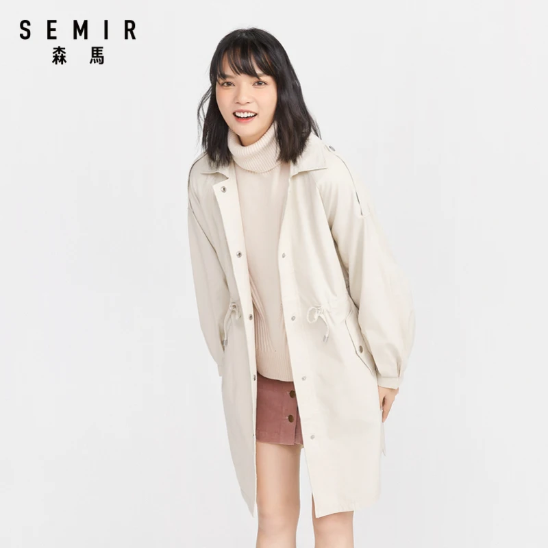Женский длинный двубортный Тренч Semir цвета хаки верхняя одежда на осень и