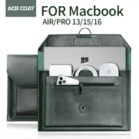 acecoat notebook bag dark green split leather laptop bag for macbook air pro 1516 laptop sleeve 13 14 case set 2021 bundle