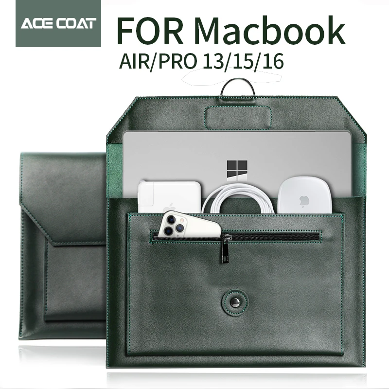 Сумка для ноутбука ACECOAT темно зеленая сумка из спилковой кожи Macbook Air /pro 15/16 чехол