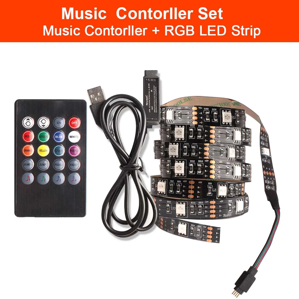 Music USB Strip USB Мощность Светодиодные ленты под светодиодное освещение шкафа светильник Кухня шкаф Подсветка ТВ 1m 2m 3M USB кабель RGB ленты дистанционного шкаф ночник 5В - Цвет: Music USB Strip