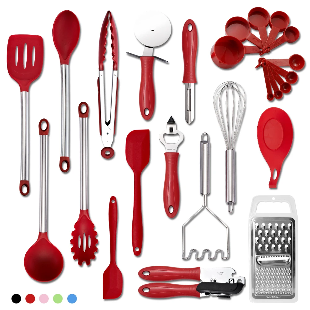 

25Pcs Nylon&Silicone Non-stick Cooking Utensils Tools Set Heat Resistant Spoon Spatula Kitchen Dinnerware Gadgets Accessories