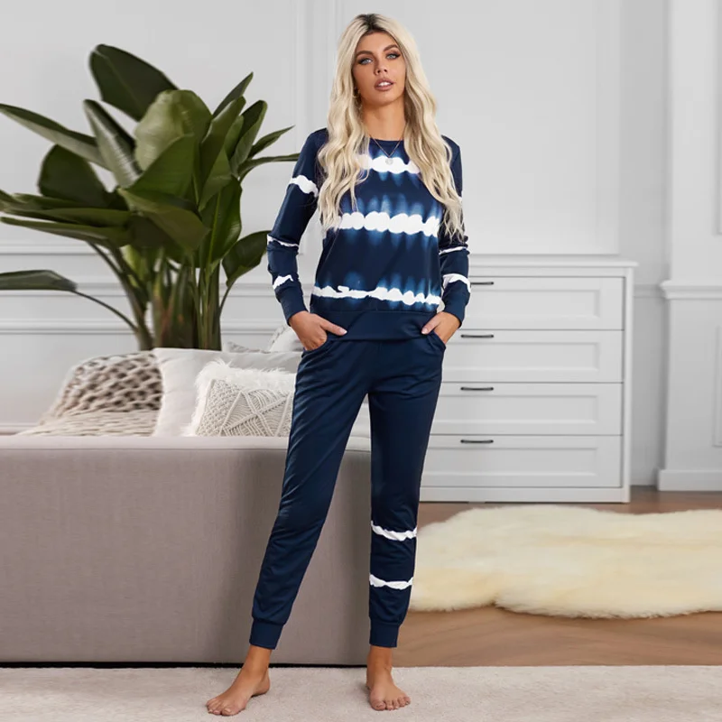 

Новинка Домашняя одежда 2021 Модный женский пижамный комплект с принтом в полоску с галстуком для весны и осени
