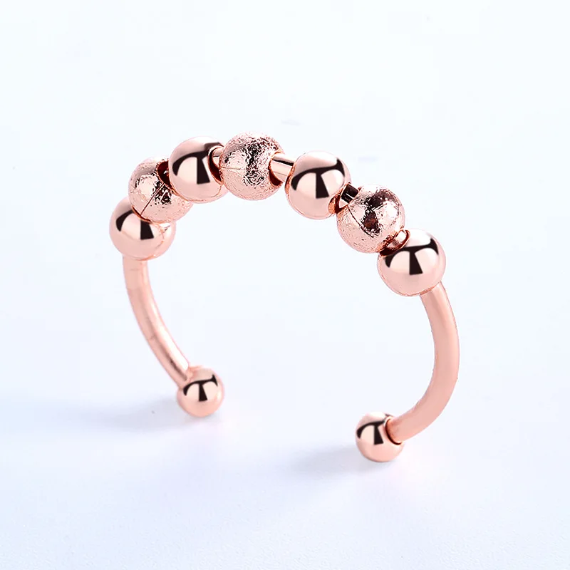 

Fashion Creative Rotating Micro-motion Beads Ladies Men Anxiety Rings Adjustable Thin Bead Rings