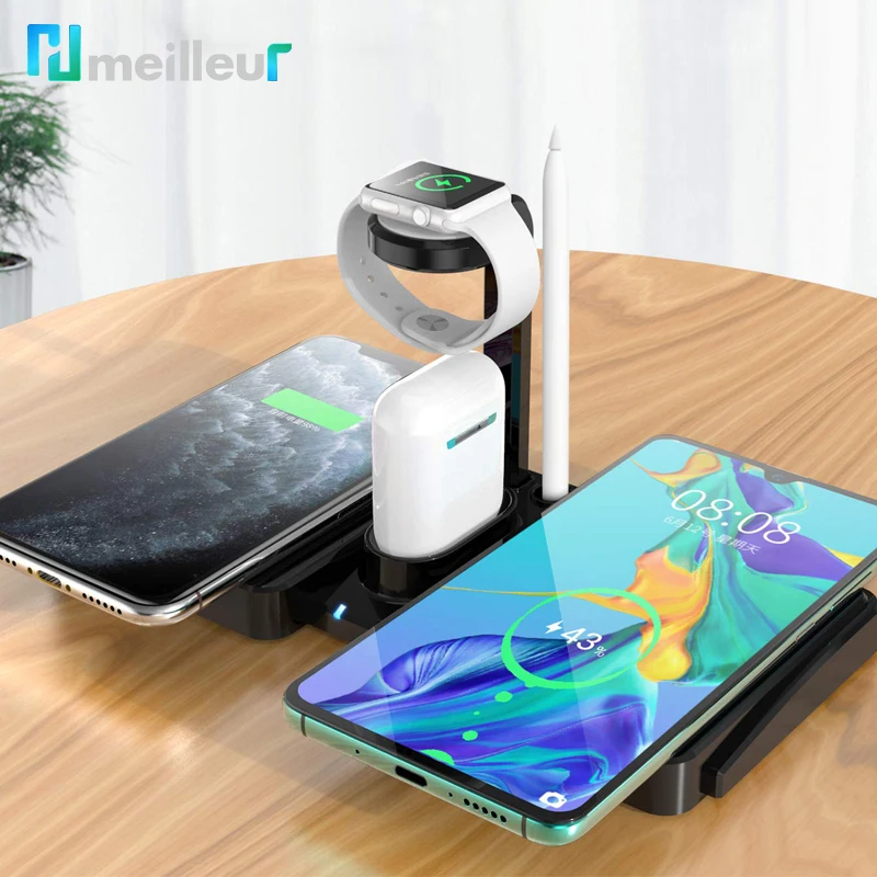 Фото Беспроводная зарядная станция Hsmeilleur 4 в 1 для Apple Watch iWatch Airpods Pen Qi iPhone 11 Pro XR Беспроводная зарядная станция Hsmeilleur 4 в 1 для Apple Watch iWatch Airpods Pen Qi iPhone 11 Pro XR
