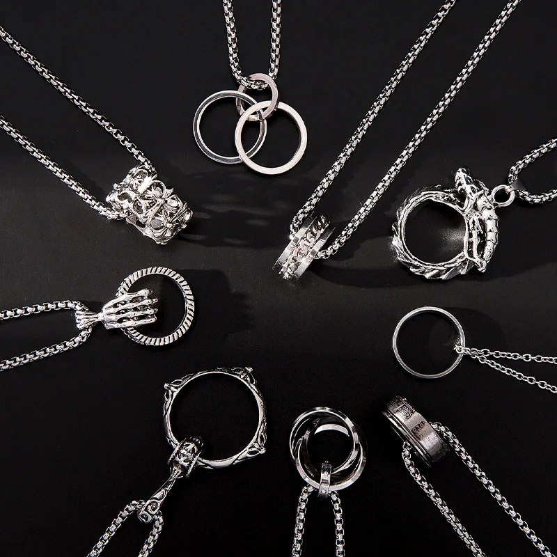 

Ring Necklace Pendant Hip - Hop Trend Personality Metal Necklace Dual-use Pendant Chains for Men and Women Jewelry