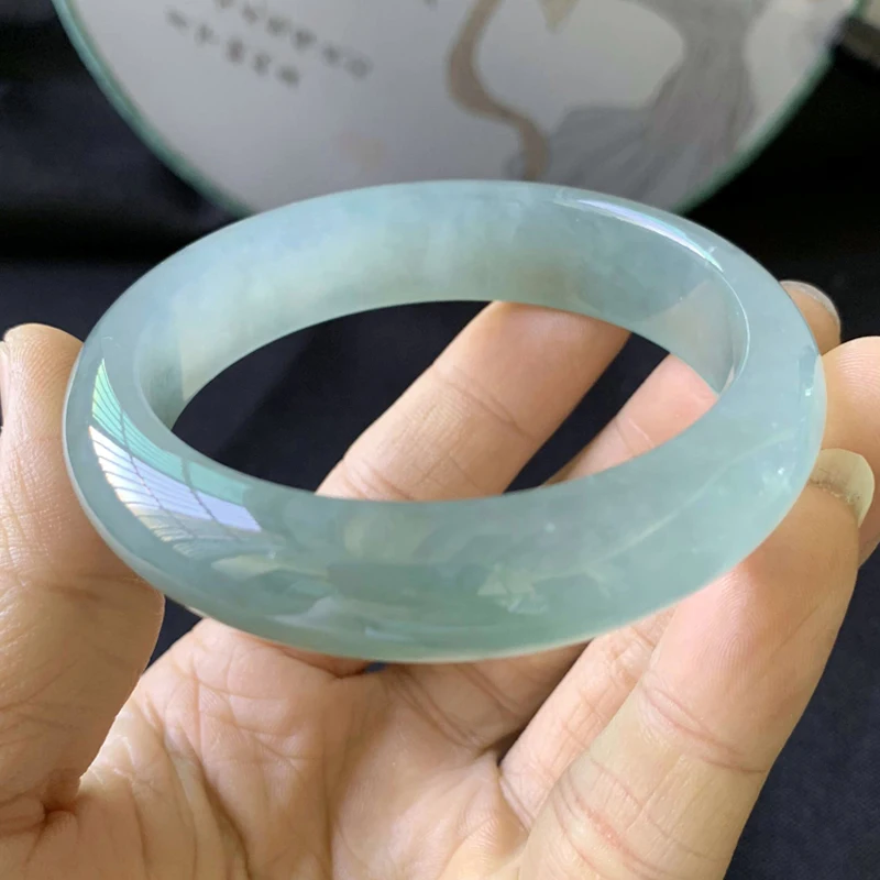

Gift Certificate Natural and Burma Jade A-Class 54-62mm Ice Aqua Green Jade Bracelet Exquisite Princess Bracelet Best Gift