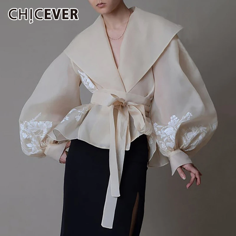 

CHICEVER Elegant Shirt For Women V Neck Lantern Long Sleeve Bowknot Lace Up Print Ruched Tunic Blouse Female 2020 Fashion New