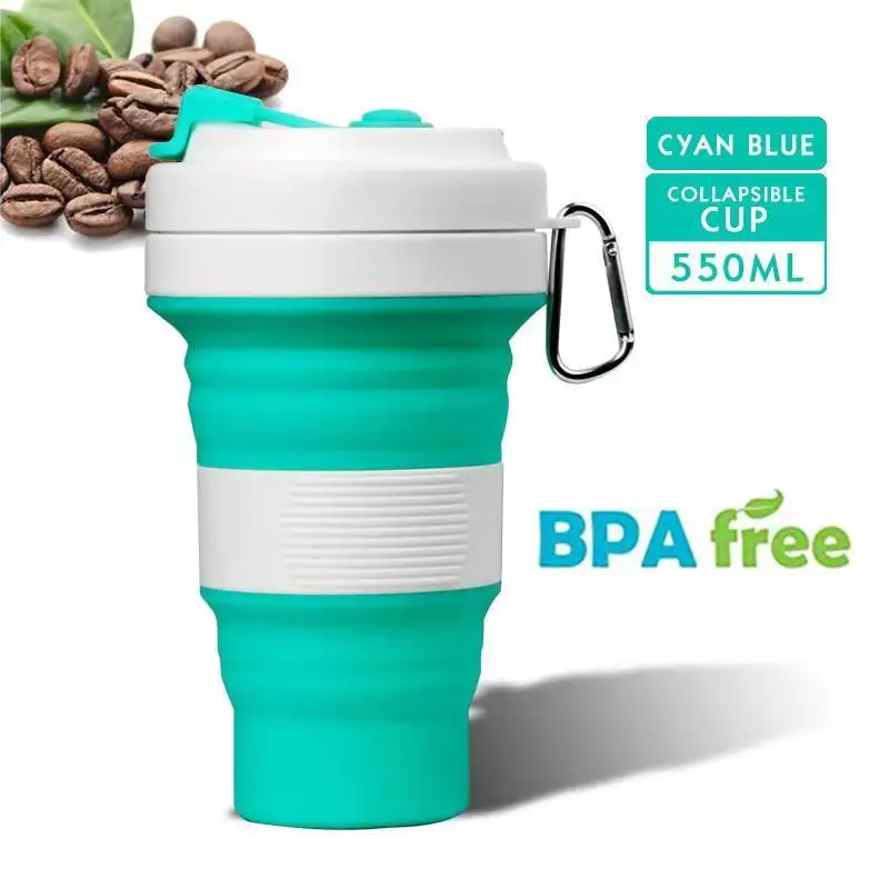 550ml light green 550 мл Складная Силиконовая кружка для воды портативная силиконовая телескопическая Питьевая Складная кофейная чашка Складная силиконовая чашка крышки для путешествий - Цвет: 550ml light green
