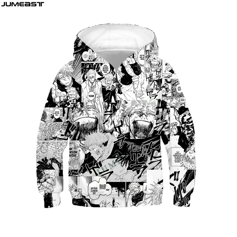 

Jumeast, мужские, женские, 3D, детские, мужские и женские пальто, мультяшное аниме juютсу Kaisen с длинным рукавом, детская шапка, толстовка, спортивны...