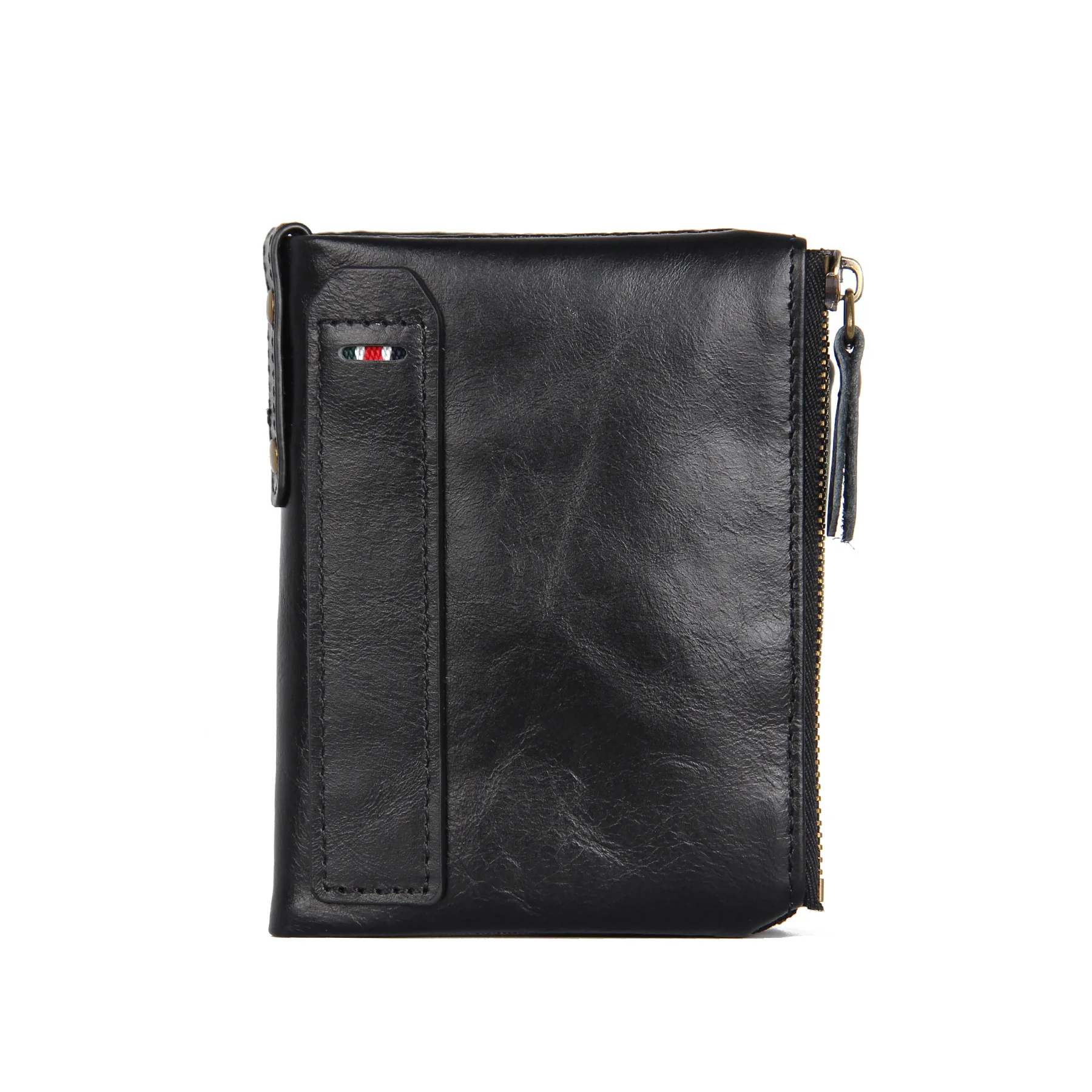 

Crazy Horse Cowhide Men's Wallet Leather Short Anti-RFID Brush Men's Wallet Double Zipper Wallet