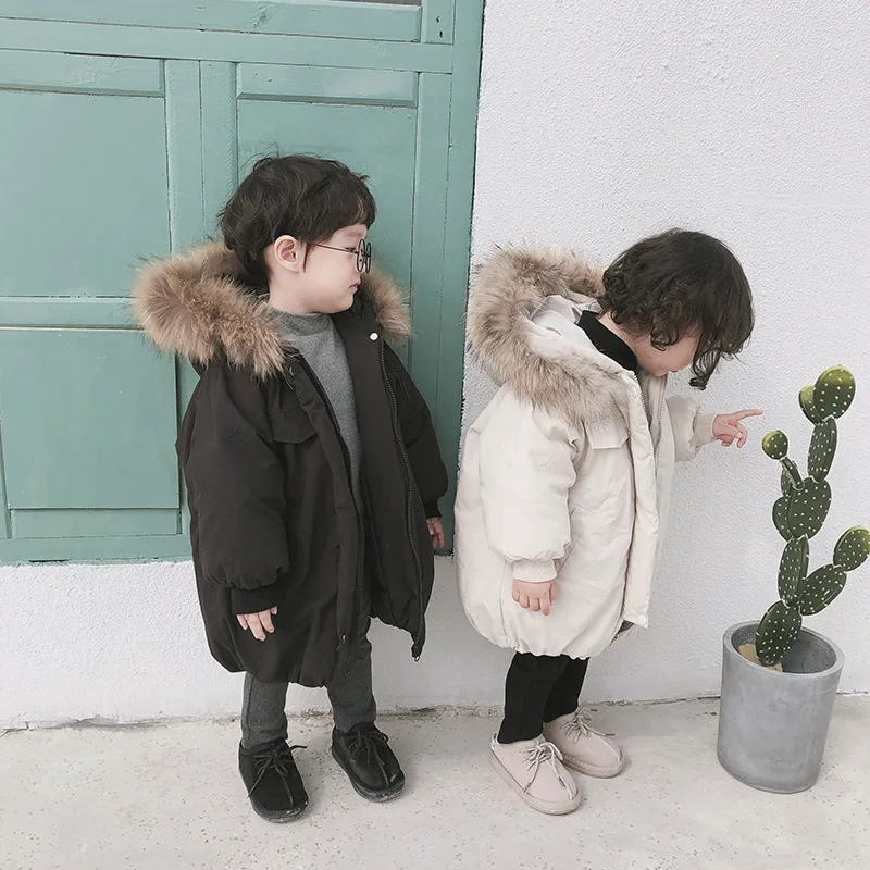 Новые зимние детские длинные парки в ковбойском стиле куртка на подкладке с большим кроличьим мехом и воротником для маленьких мальчиков и девочек детская верхняя одежда, джинсовое пальто От 2 до 10 лет