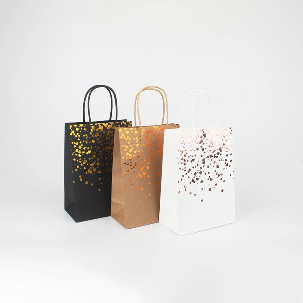 

Kraft Paper Bags Bronzing Love Carry Paper Bag Birthday Wedding Favor Box Christmas Gift with Handle Candy Packaging Bags