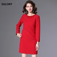 elegant black red dress 2020 autumn style women hand made beading deco 34 sleeve slim fitted party tunic dress vestidos festa