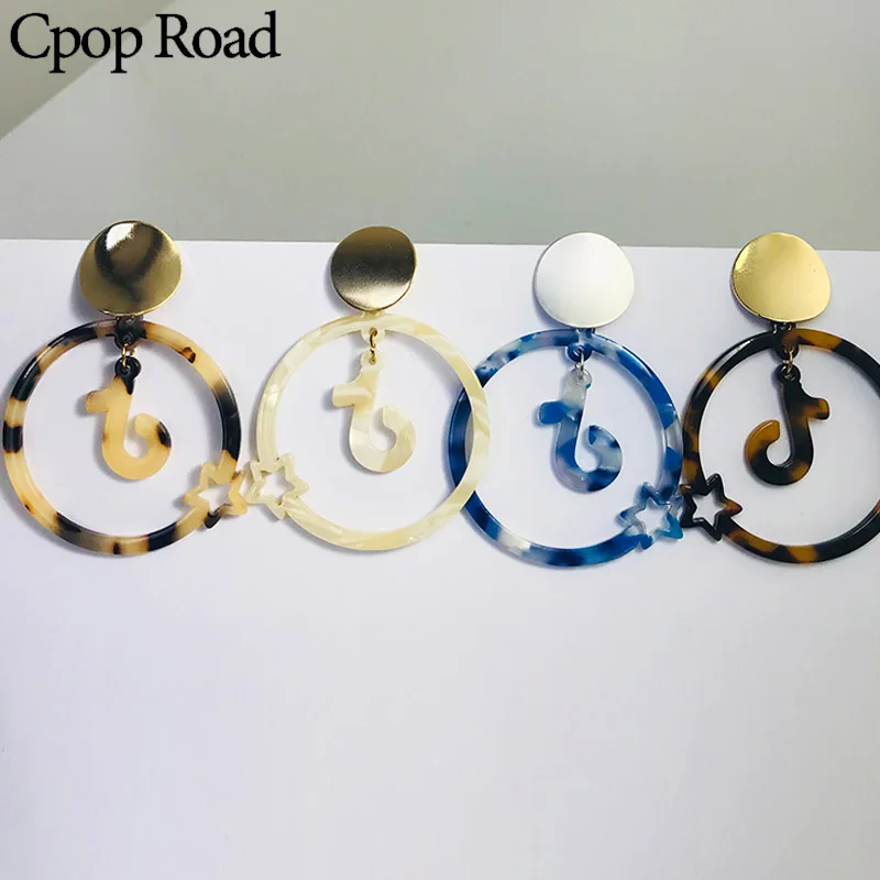 Cpop Fashion Geometric Music Acrylic Earrings for Women Acetic Acid Pentagram Pendant Dangle Leopard Resin Jewelry Gift | Украшения и