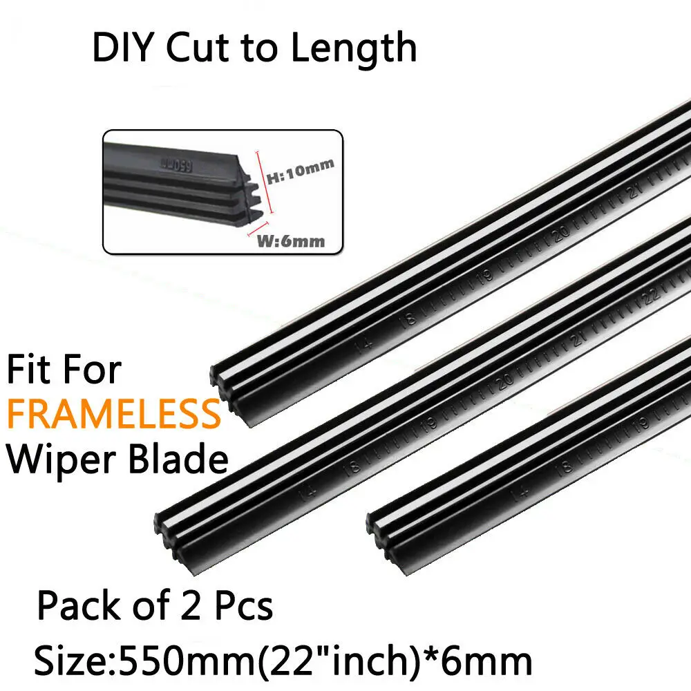 

2Pcs Best Quality Car Windshield Wiper Blade Black Silicone Refills 22"x 6mm