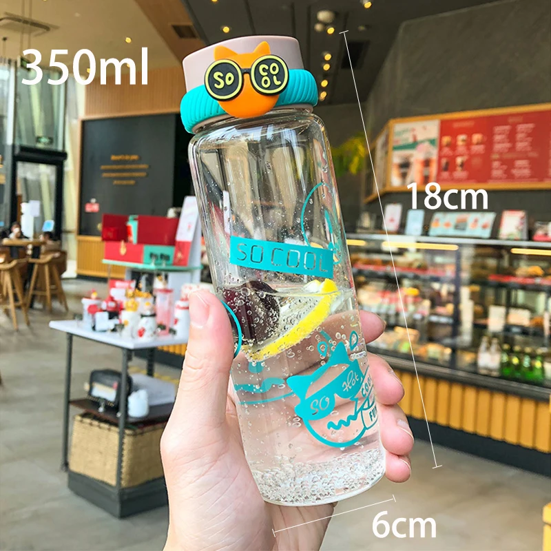 Бутылка для воды тренд Мультфильм Крутой Кот Печать прозрачное стекло Открытый