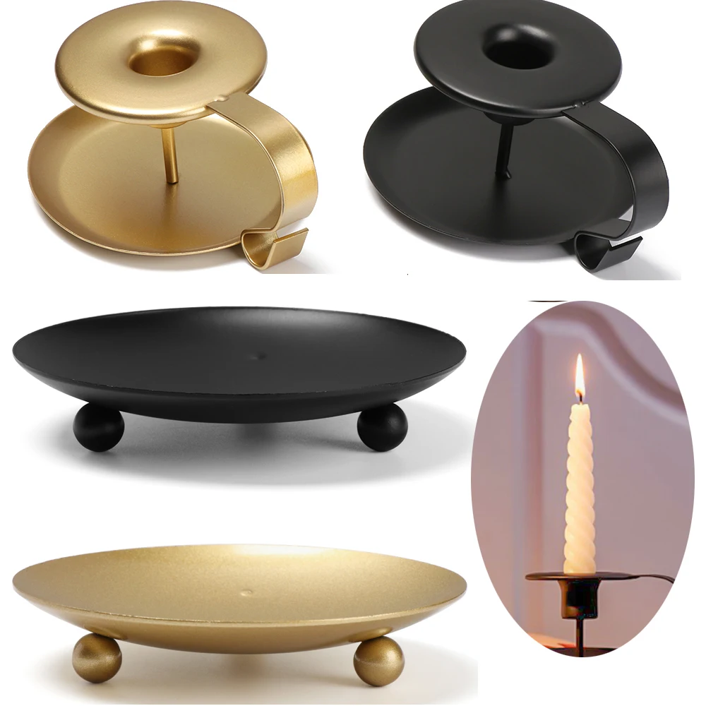 Скандинавский черный Золотой металлический подсвечник круглый железный