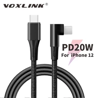 voxlink pd 20w elbow fast charging cable 90 degree for iphone 12 11 pro max usb c data cable 3a usb type c charger gaming cable