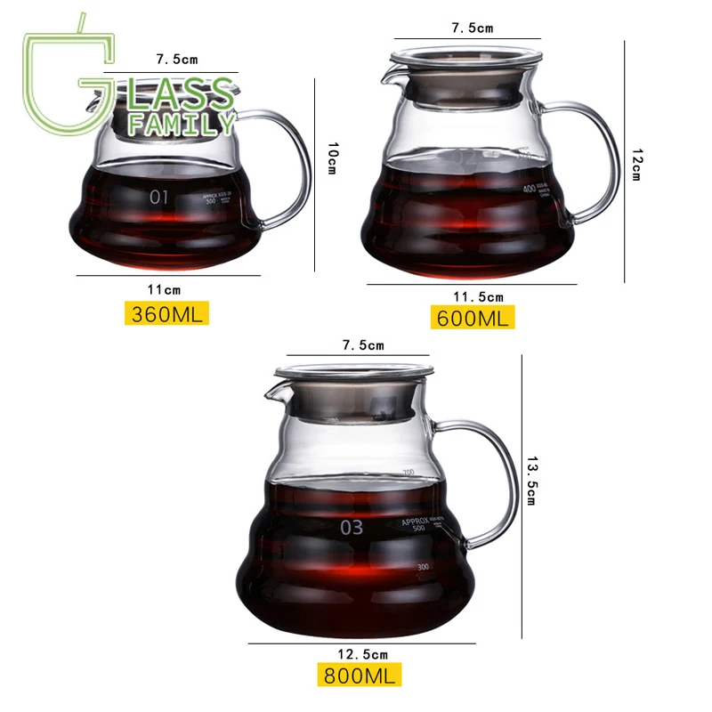 

GF Heat Resistant Glass Pot Coffee Server Borosilicate Glass Carafe Pour Over Water Jug Pitcher Water Carafe Kitchen Accessory