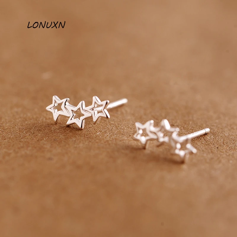 

10mm*5mm High Quality Stars Hollow 925 Sterling Silver Earrings Simple Fashion Girls Gift Female Jewelry Cute Small Earrings