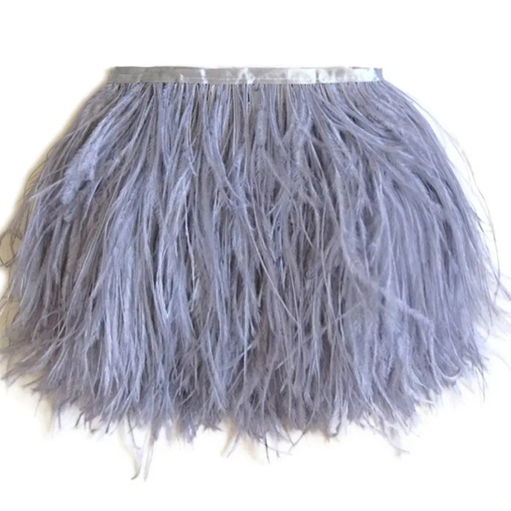 

Оптовая продажа, 10 метров, серебристо-серая обрезки страусовых перьев качественная лента из страусиного пера с бахромой для юбок, свадебное...