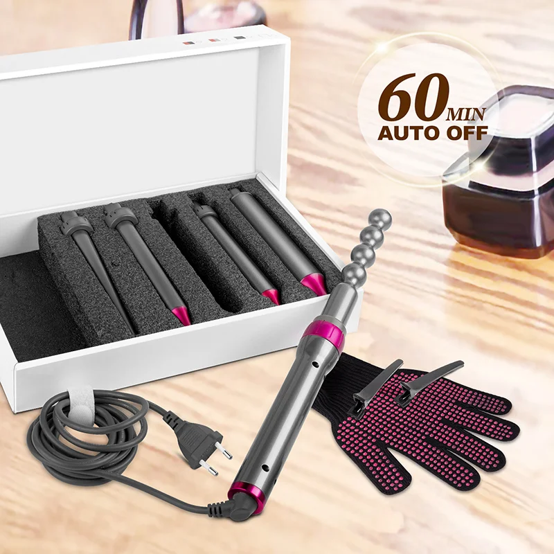 

5 in 1 Hair Curling Iron Wand Set 19-32mm Hair Curler Barrels Instant Heating Up Curling Wand with LCD & Temperature Adjustment