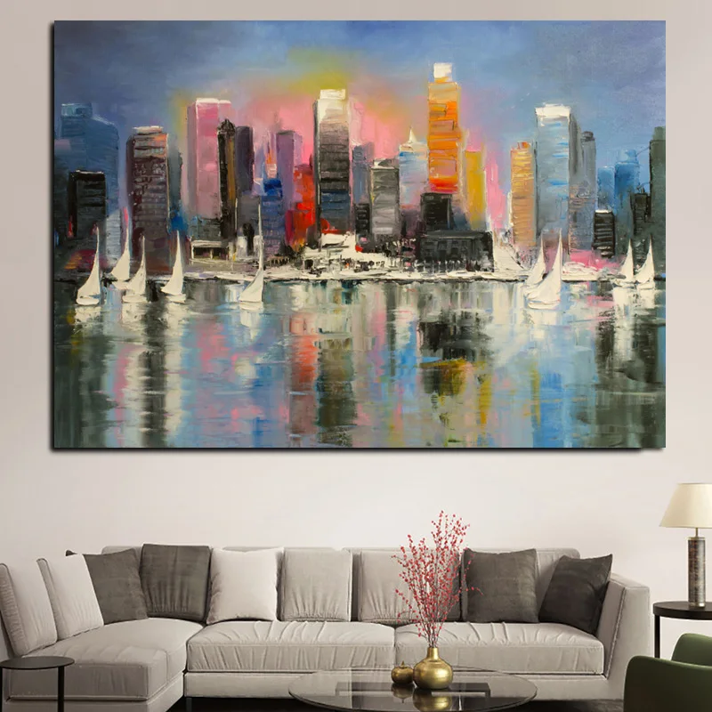 Абстрактный постер городская картина маслом Настенная холст картины для