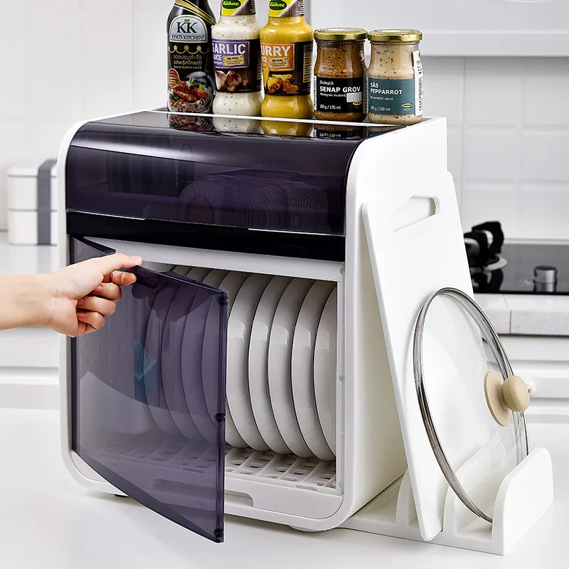 

household Multi-Function Floor Type Drain Bowl Rack Kitchen Organizer And Storage Fashionable Storage Box With Cover