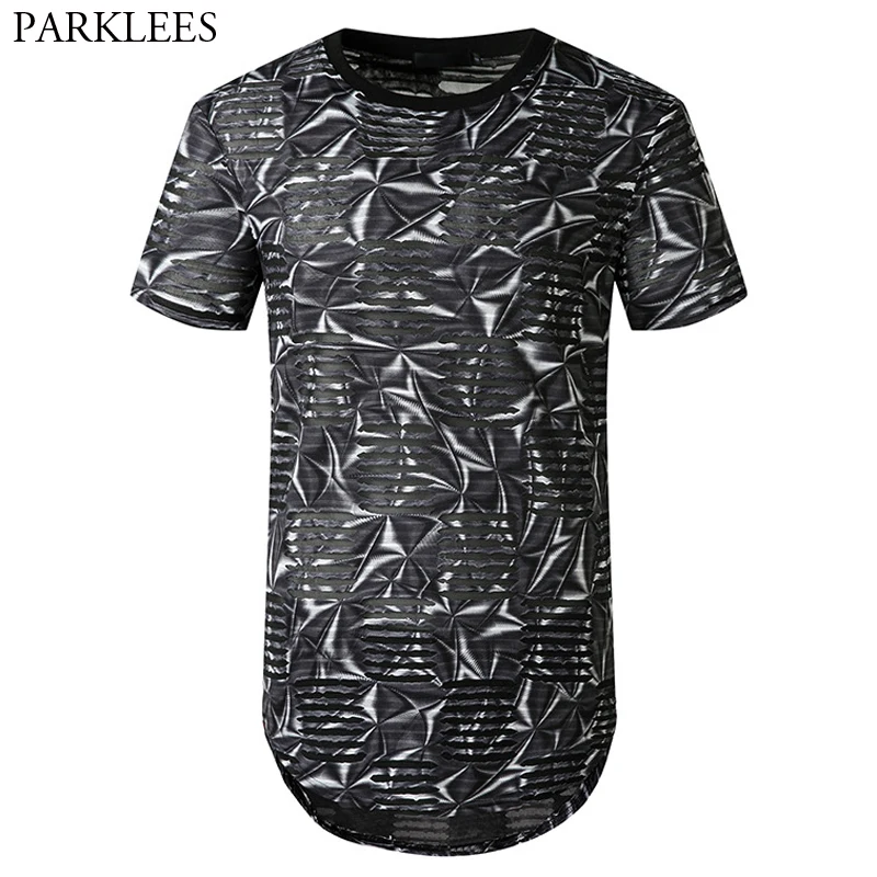 Мужская удлиненная футболка в стиле хип хоп рваные футболки с длинными рукавами