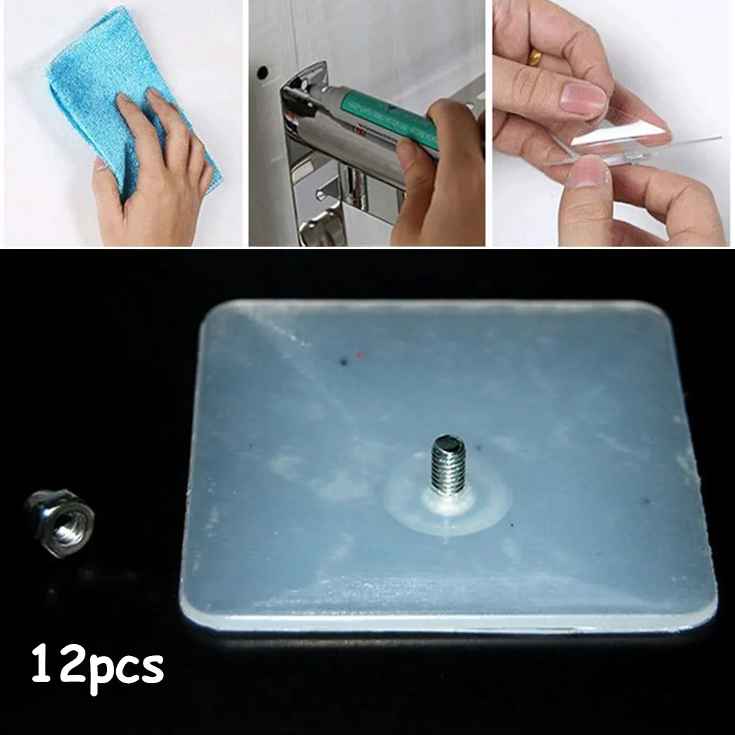 

12pcs 60*60mmPhoto Frame Hooks Invisible Stickers Non-Trace Adhesive Nails Hook Adhesive Peg PVC Single Hook