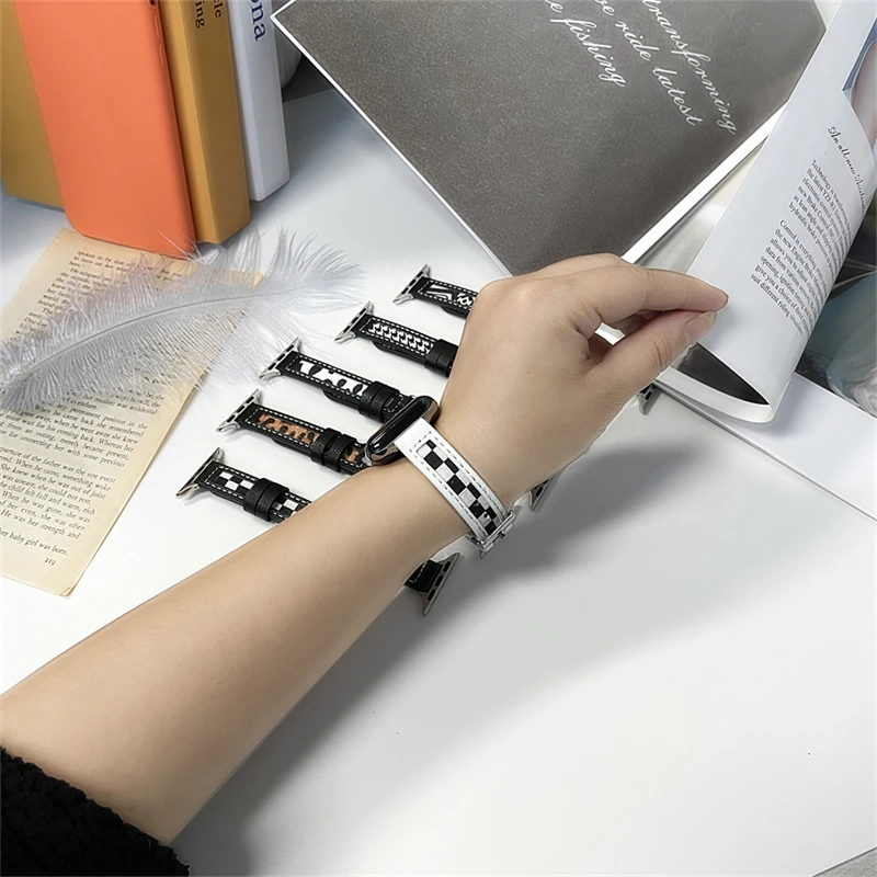 Тонкий кожаный ремешок из твида для Apple Watch Band 41 мм 45 42 38 40 44 стильный браслет iWatch