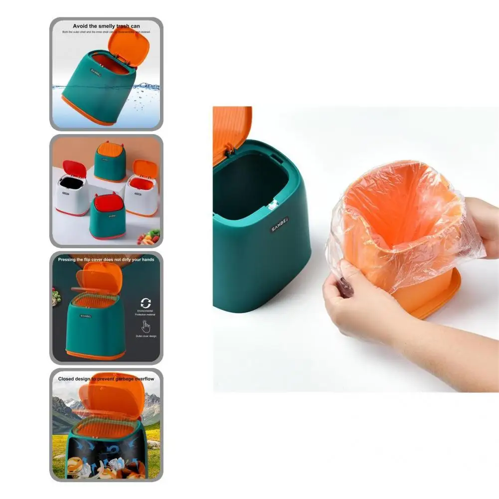 

Plastic Useful Portable Garbage Can with Lid Horn Design Trash Cans Anti-fade for Office
