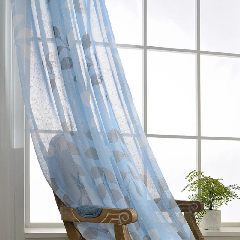 Шторы с голубым принтом вуаль современные оконные шторы для гостиной тюлевые