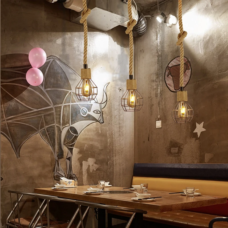 Подвесной светильник в стиле ретро индустриальная веревка из пеньковой веревки