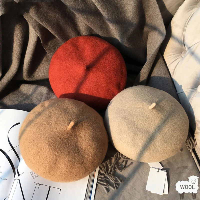Шерстяной берет женские зимние шапки для женщин плоская кепка вязаные 100%