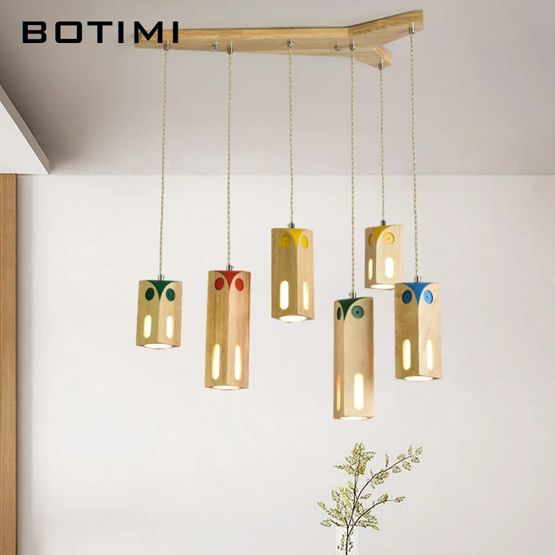 BOTIMI стиль Юго Восточной Азии деревянные светодиодные подвесные светильники для