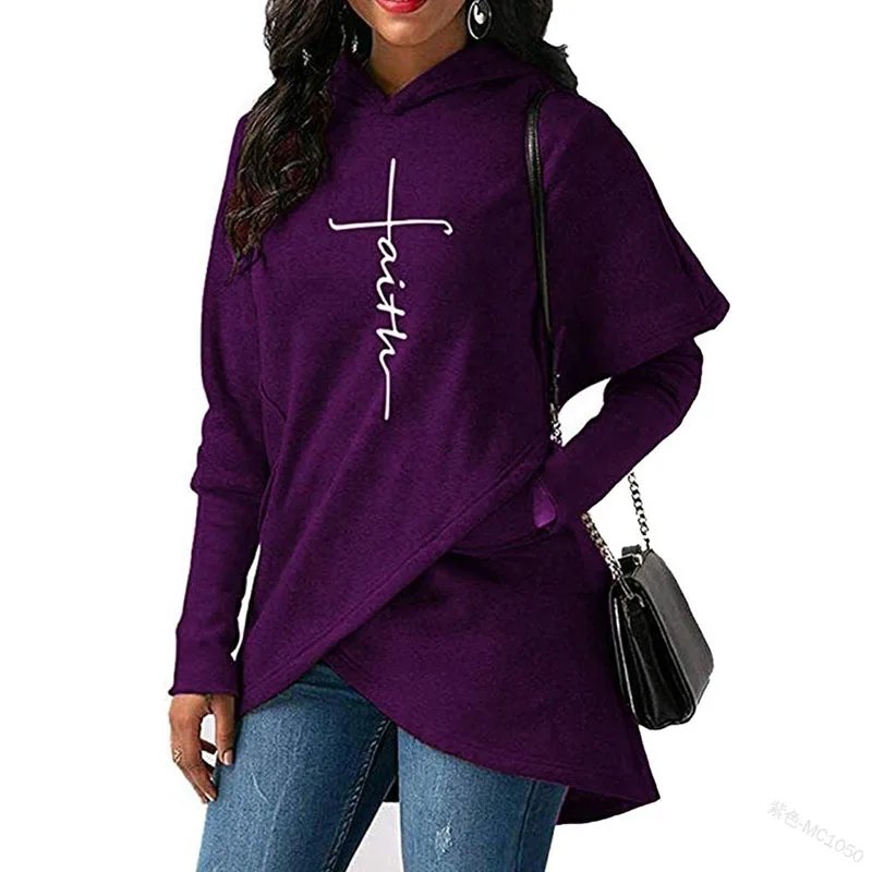 

2021 Autumn Winter Women Fashion Irregular Hem Hoodie Sweatshirt Cross Embroidery Pullover Plus Size 5XL Warm Clothes For Female