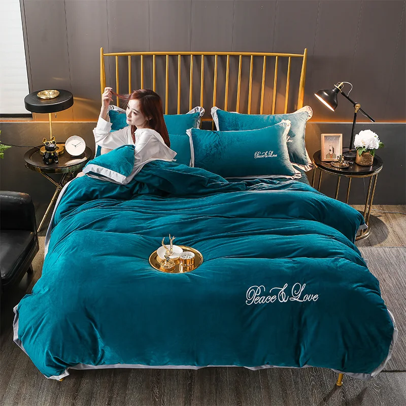 Постельное белье 3/4 шт. кристалл бархат пододеяльник набор плотные зимние теплые