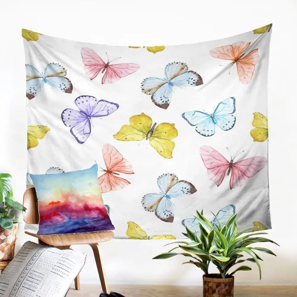 

Esthetical Wall Cloth Vivid Print Macrame Panel Colourful Butterflies Pattern Tapestry Modern Home Decoration Farmhouse Decor