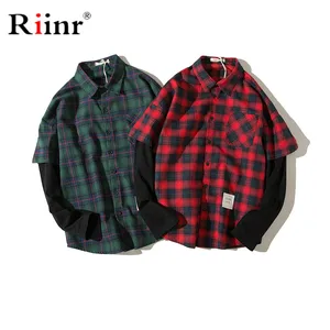 Riinr модные брендовые мужские клетчатые рубашки, осень-весна, новые мужские уличные трендовые повседневные рубашки с отворотом, мужские рубашки с длинными рукавами, топы