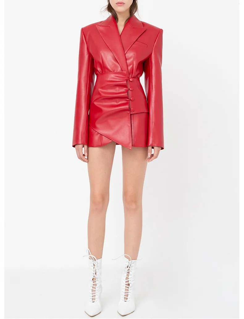 WHITNEY WANG Autumn Winter Fashion Streetwear Asymmetrical PU Jacket Women Faux Leather Jacket Coat Outerwear