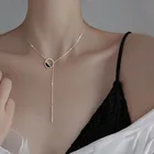 Женское круглое ожерелье, черное геометрическое колье из серебра 925 пробы, длинная цепочка для свитера с кисточками, ювелирные изделия ручной работы, S-N304