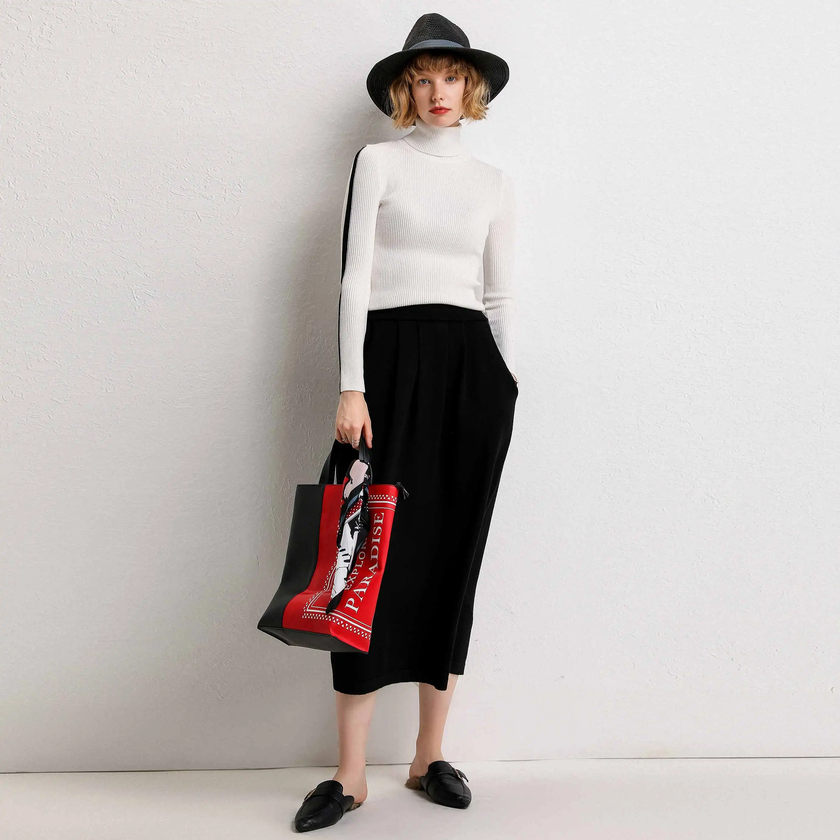 adohon 2019 woman winter 100% Cashmere sweaters and autumn knitted Pullovers High Quality Warm Patchwork thickening Turtleneck | Женская